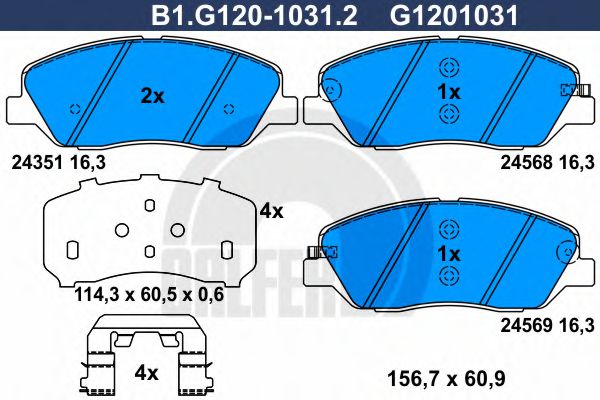 Колодки тормозные дисковые | перед | GALFER B1.G120-1031.2