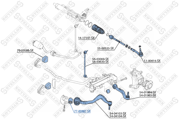 С/б рычага пер. ниж. л.+п. BMW e65/e66 | перед прав/лев | - Stellox 77-00887-SX