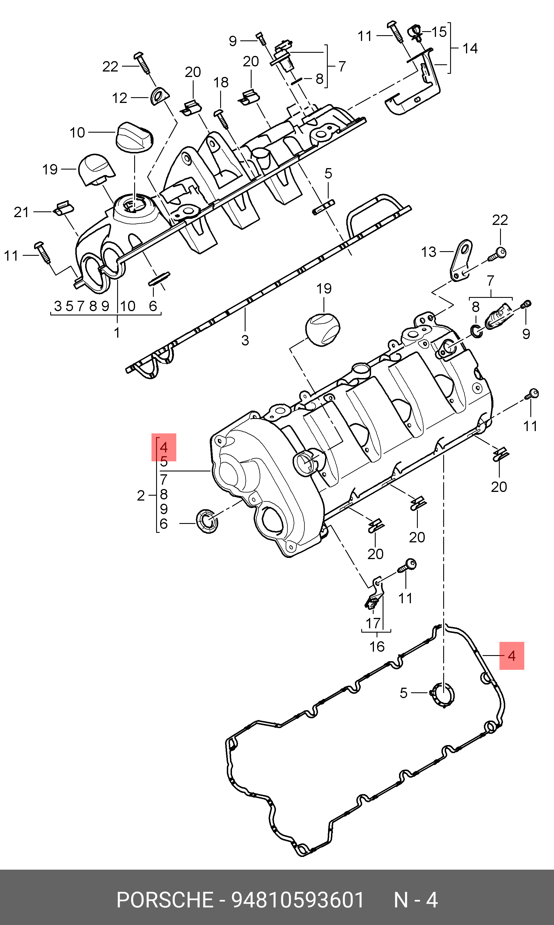 Прокладка крышки клапанов - Porsche 94810593601