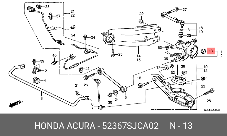 Сайлентблок нижнего поперечного рычага задней подвески (к ступице, запрессованный) - Honda 52367-SJC-A02