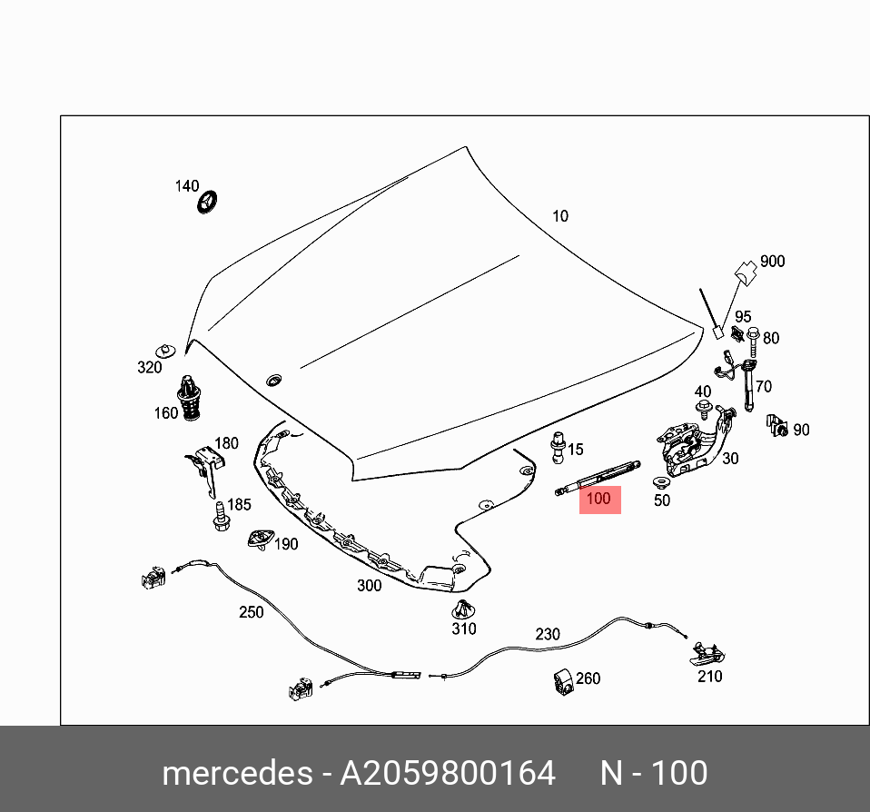 Газовая пружина, капот - Mercedes A2059800164