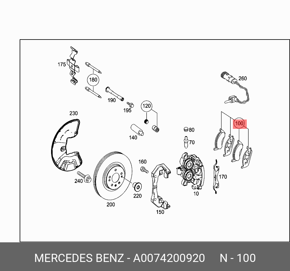 Комплект тормозных колодок, дисковый тормоз | перед | - Mercedes A0074200920