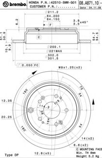 Диск тормозной UV Coated | зад | - Brembo 08.A871.11