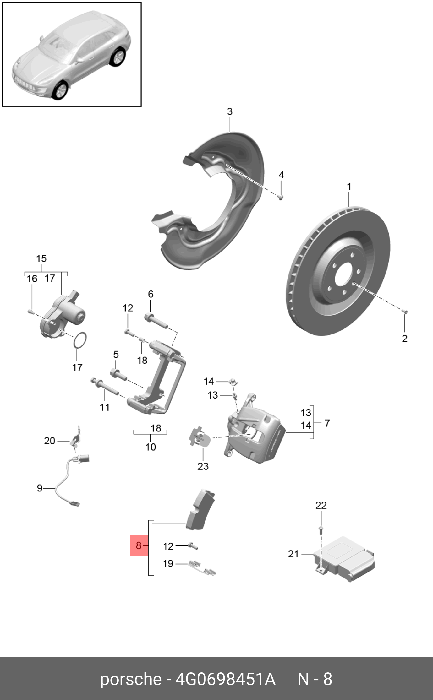 Колодки тормозные дисковые | зад | - Porsche 4G0698451A