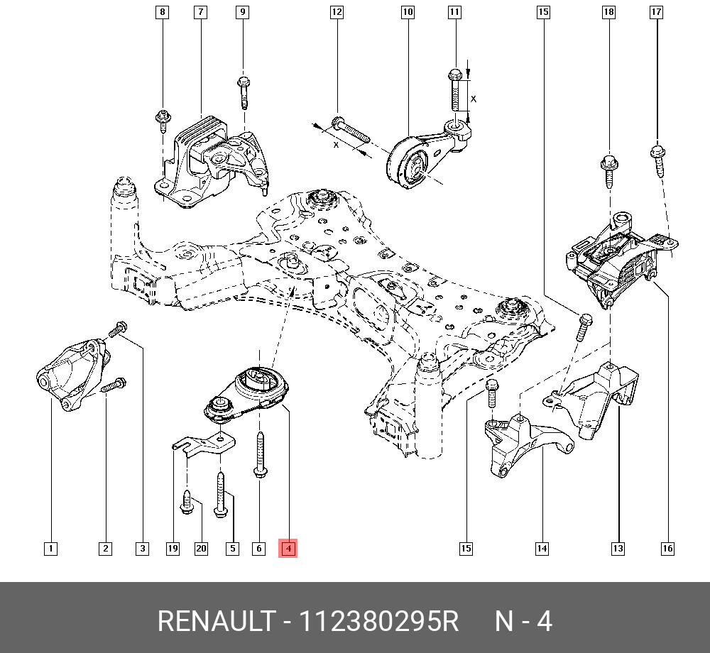 Кронштейн, подвеска двигателя - Renault 112380295R
