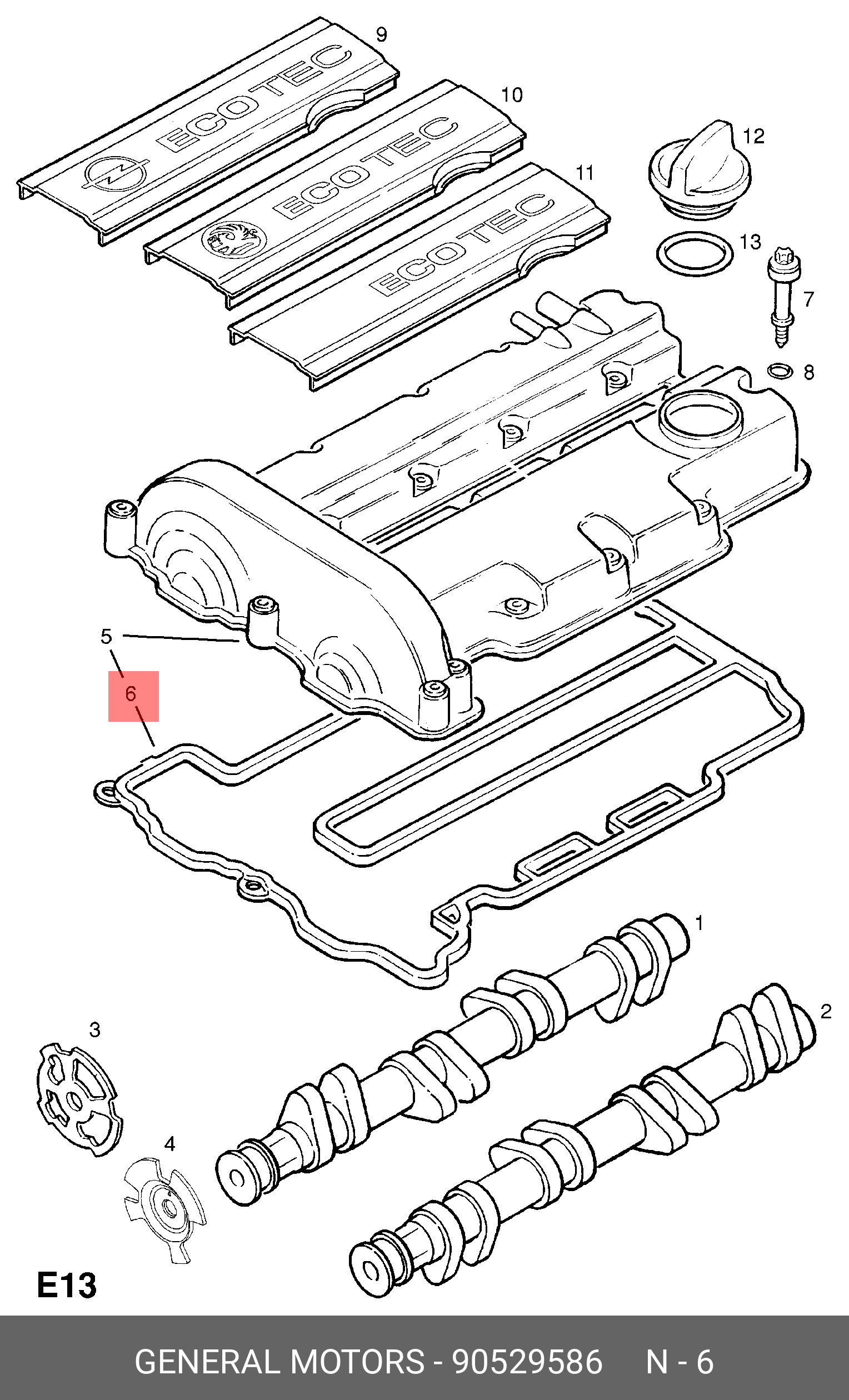 Прокладка, крышка головки цилиндра - GM 90529586