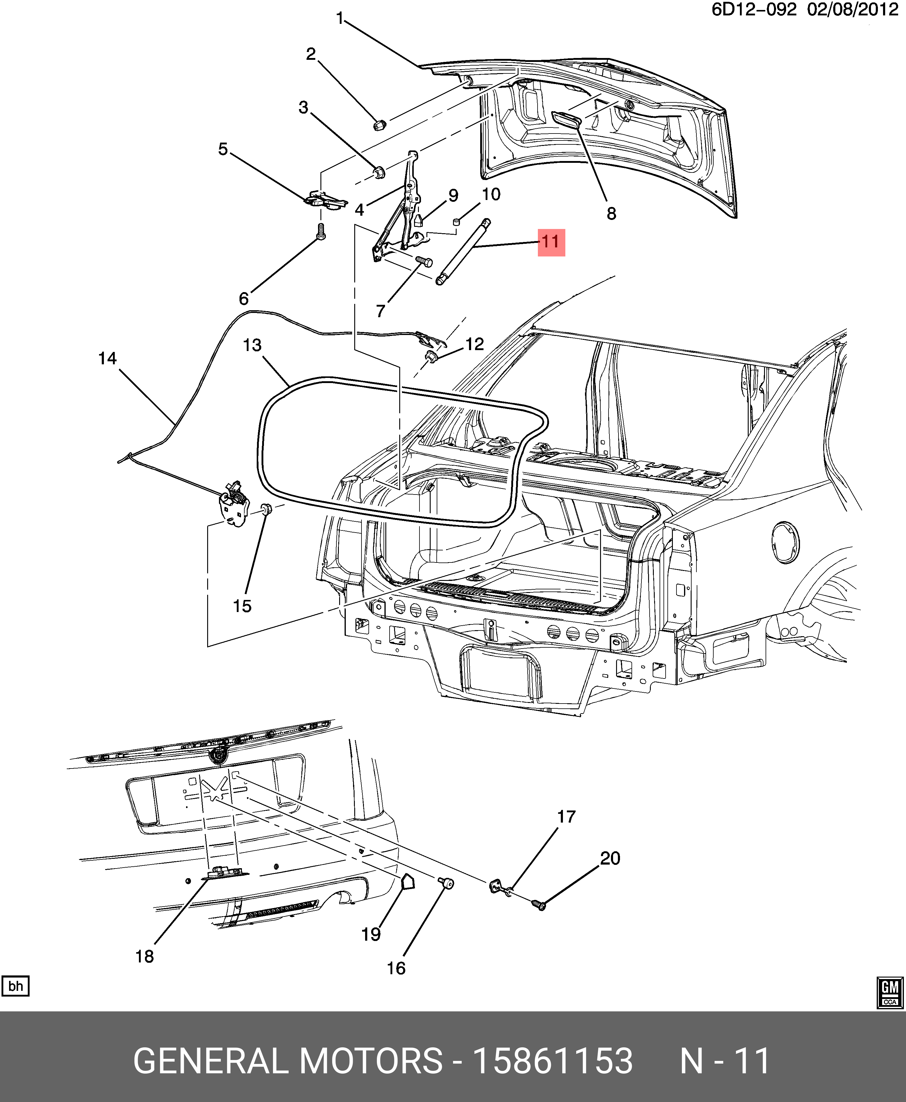 Газовая пружина, крышка багажник - GM 15861153