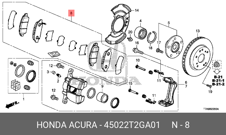 Комплект тормозных колодок, дисковый тормоз | перед | - Honda 45022-T2G-A01