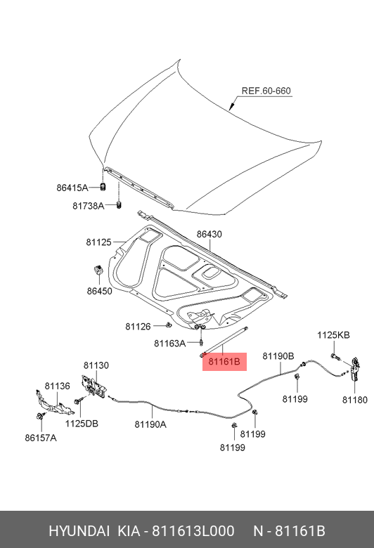 Газовая пружина, крышка багажник - Hyundai/Kia 811613L000