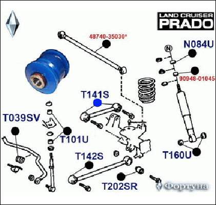 Сайлентблок продольной тяги задней подвески 12*45*54 - ФОРТУНА T141S