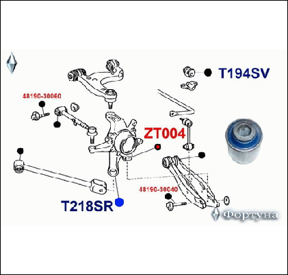 Сайлентблок цапфы, задней подвески 12*35*40 - ФОРТУНА T218S