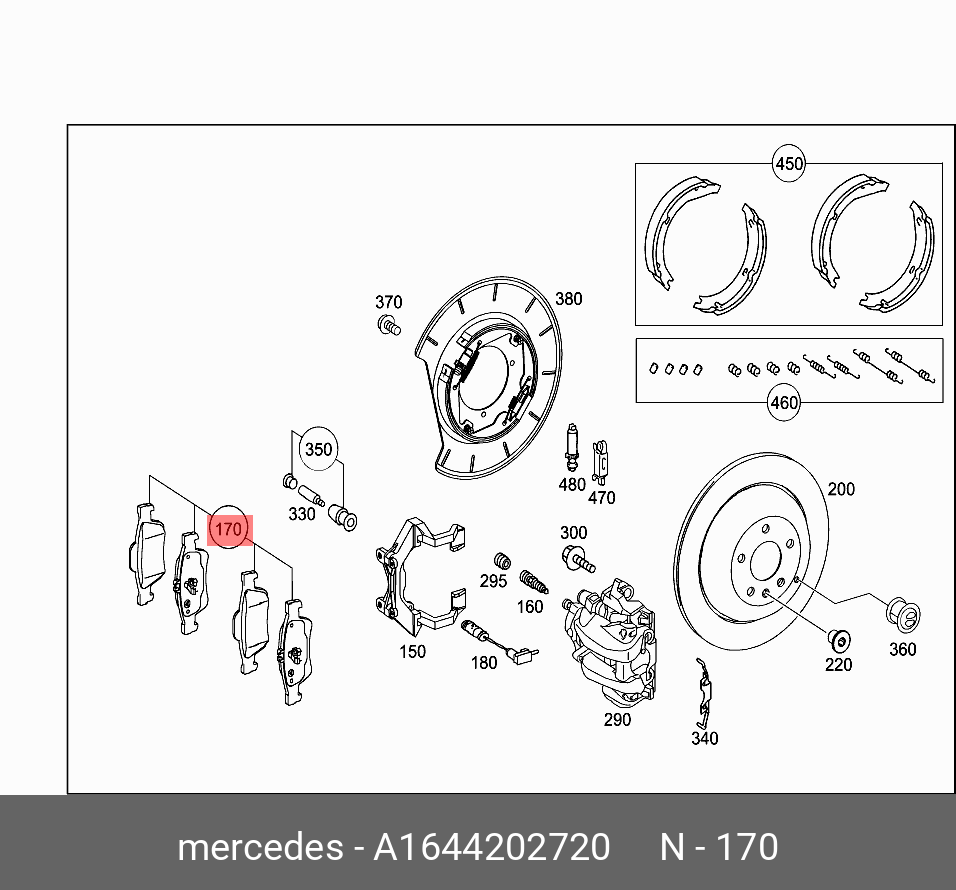 Комплект колодок тормозных 4шт | зад | - Mercedes A1644202720