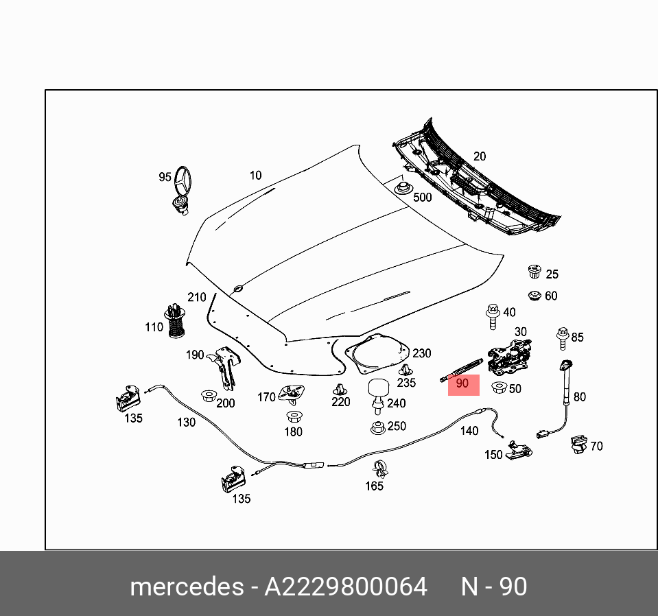 Амортизатор капота - Mercedes A2229800064