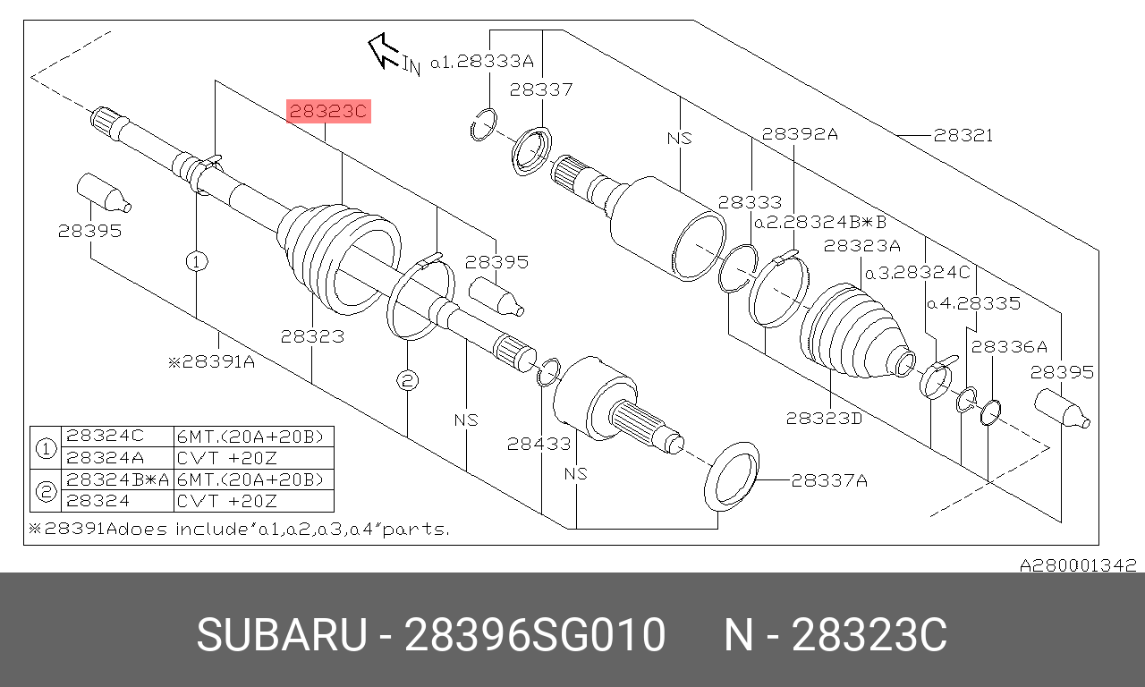 Комплект пыльника шруса наружного - Subaru 28396SG010