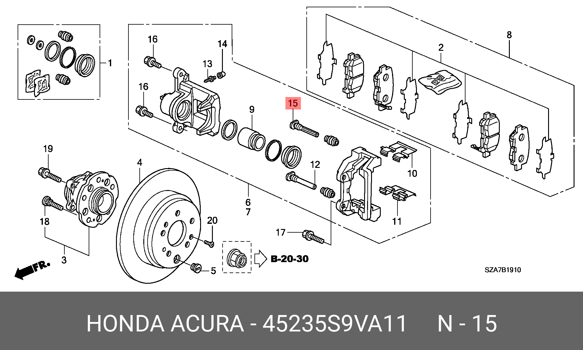 Направляющая | перед | - Honda 45235-S9V-A11