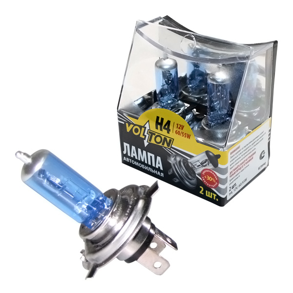 Лампа галогенная H4 12В 60/55 Вт Р43t (комплект 2шт.) - Volton VLT009U