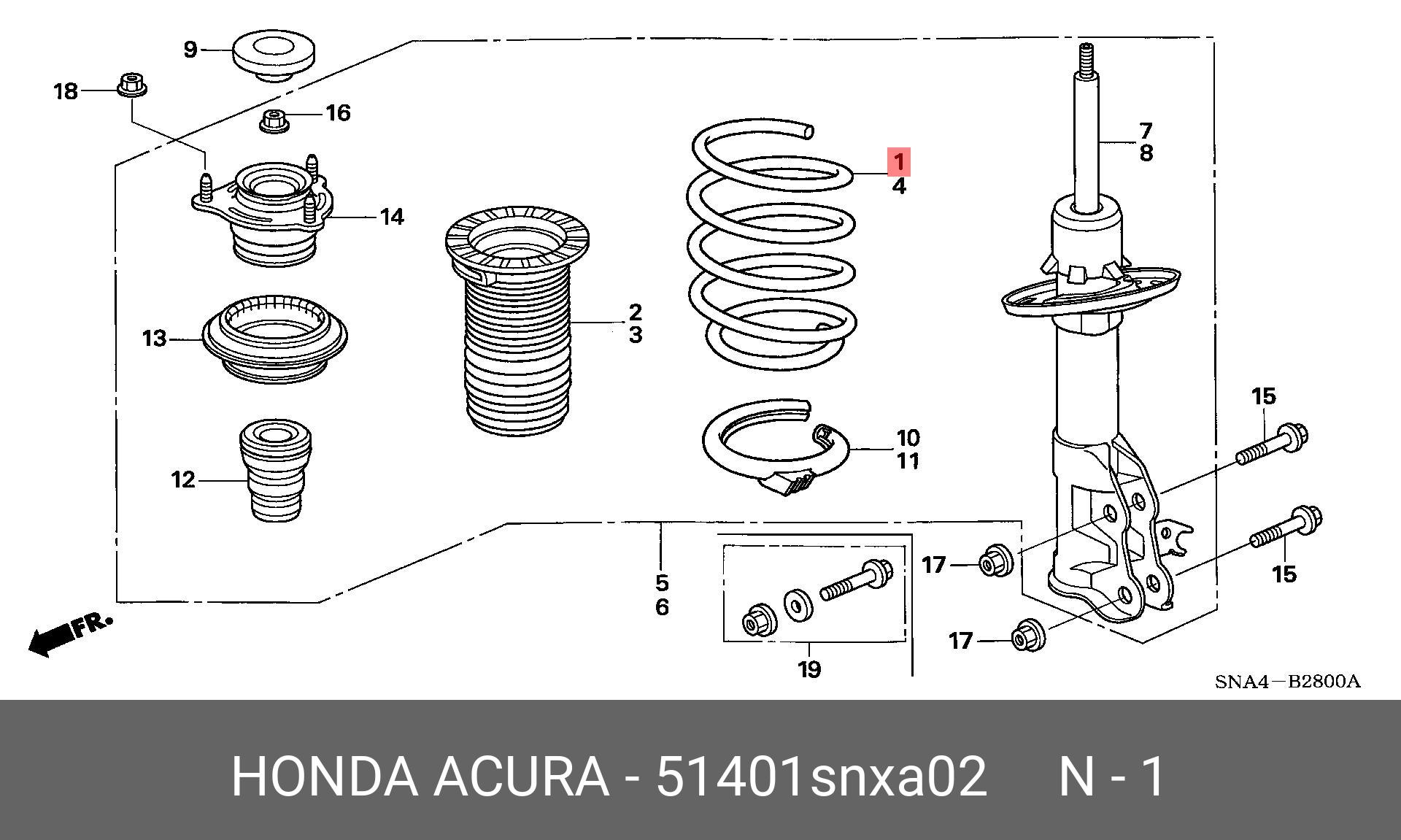 Пружина передней подвески - Honda 51401-SNX-A02