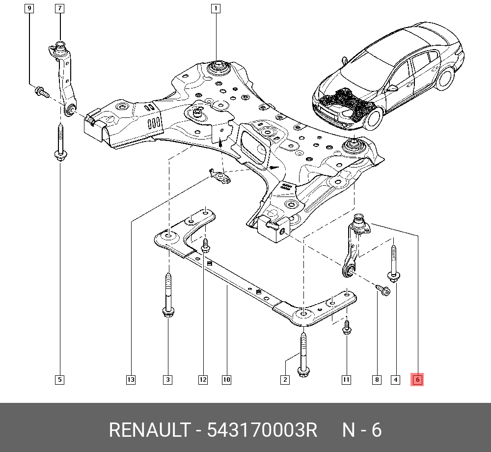 Тяга подвески ПЕР (мет,рез) - Renault 543170003R