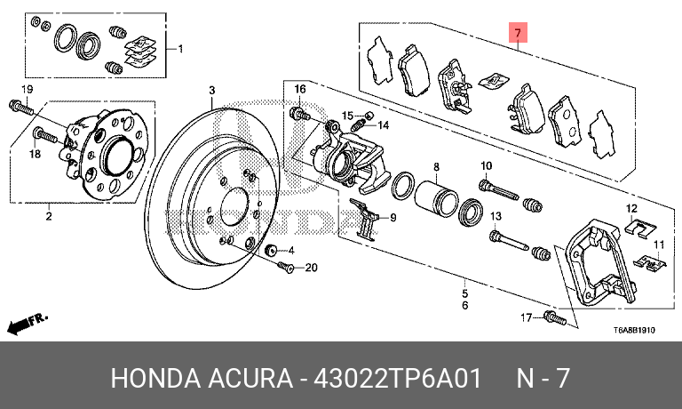 Колодки тормозные дисковые | зад | - Honda 43022-TP6-A01