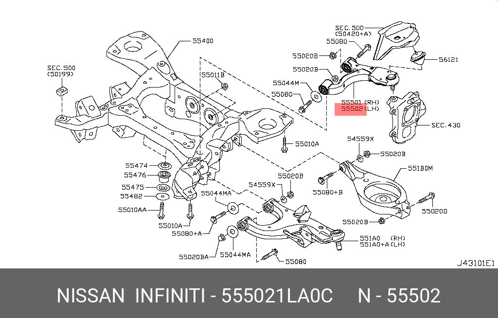 Рычаг задней подвески левый | перед лев | - Nissan 55502-1LA0C