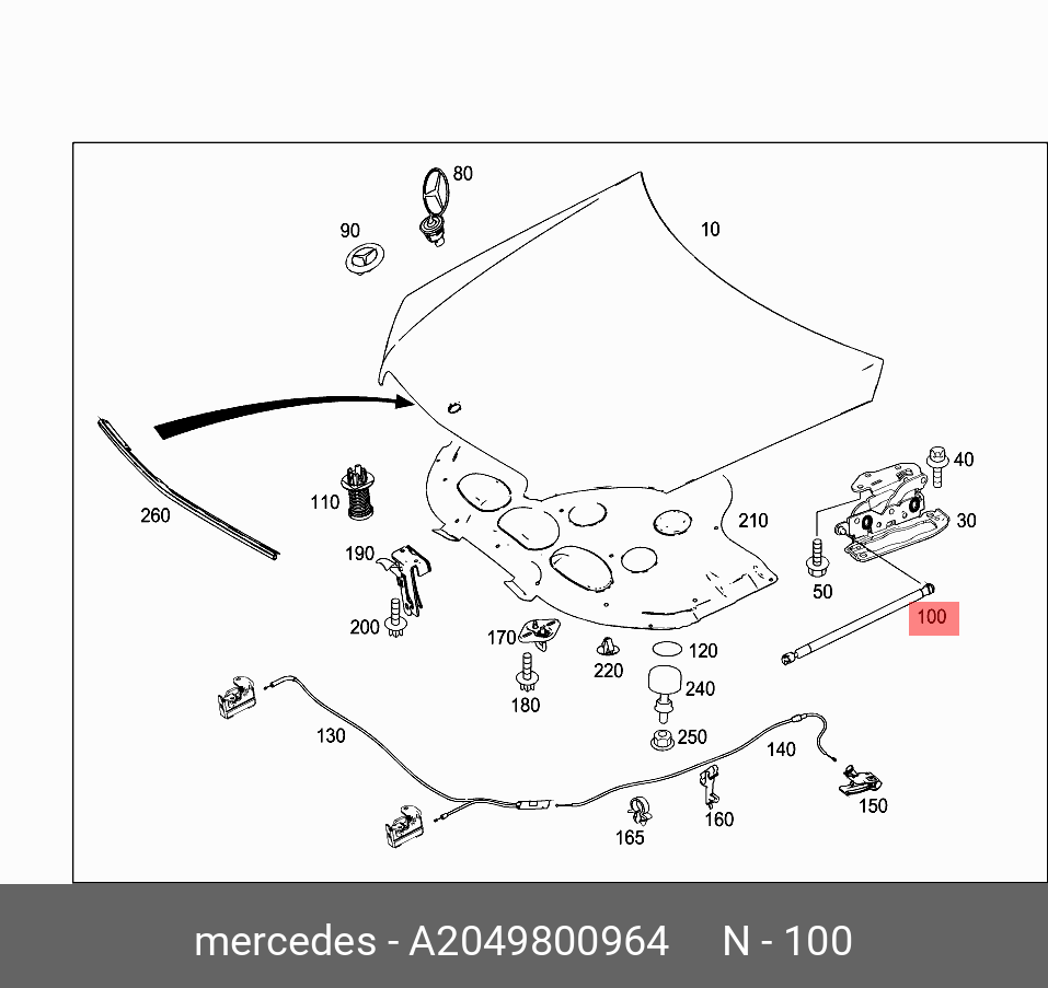 Амортизатор капота/багажника - Mercedes A 204 980 09 64