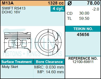 Поршень двигателя без колец STD - Teikin 45656 STD