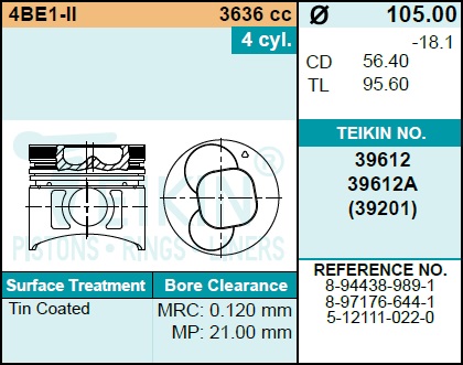 Поршни (к-т 4шт) STD - Teikin 39612 STD