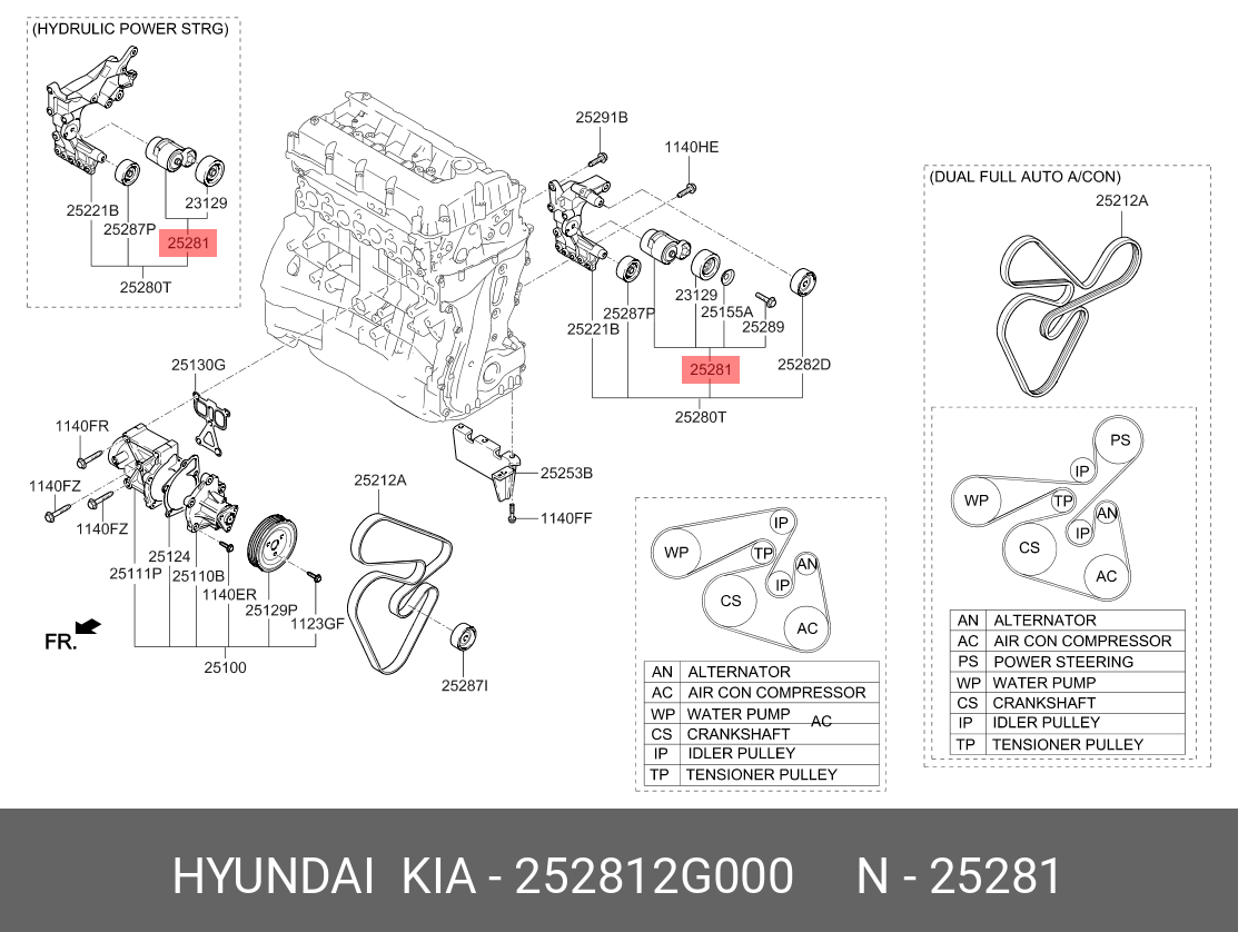 Блок шкивов с натяжителем - Hyundai/Kia 252812G000