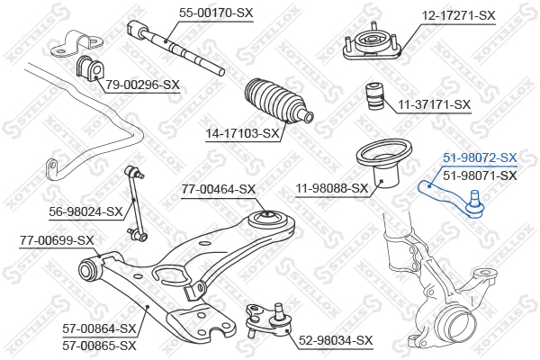 Наконечник рулевой левый Toyota Corolla - Stellox 5198072SX