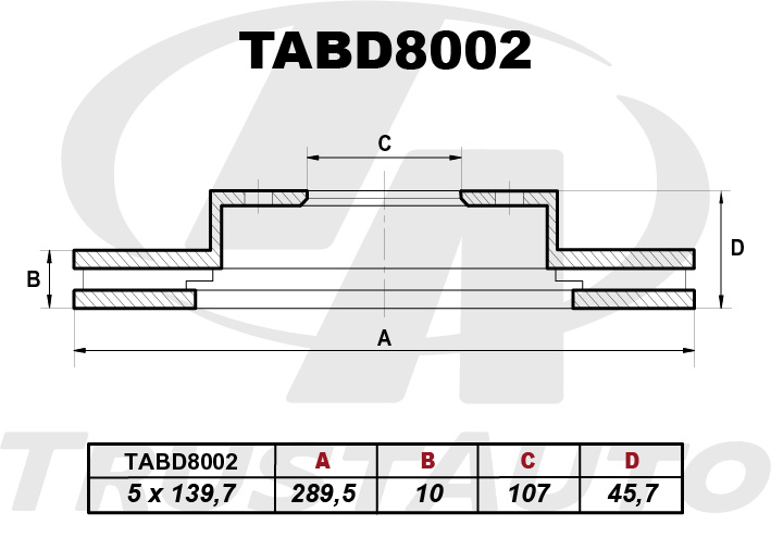 Диск тормозной - TRUSTAUTO TABD8002