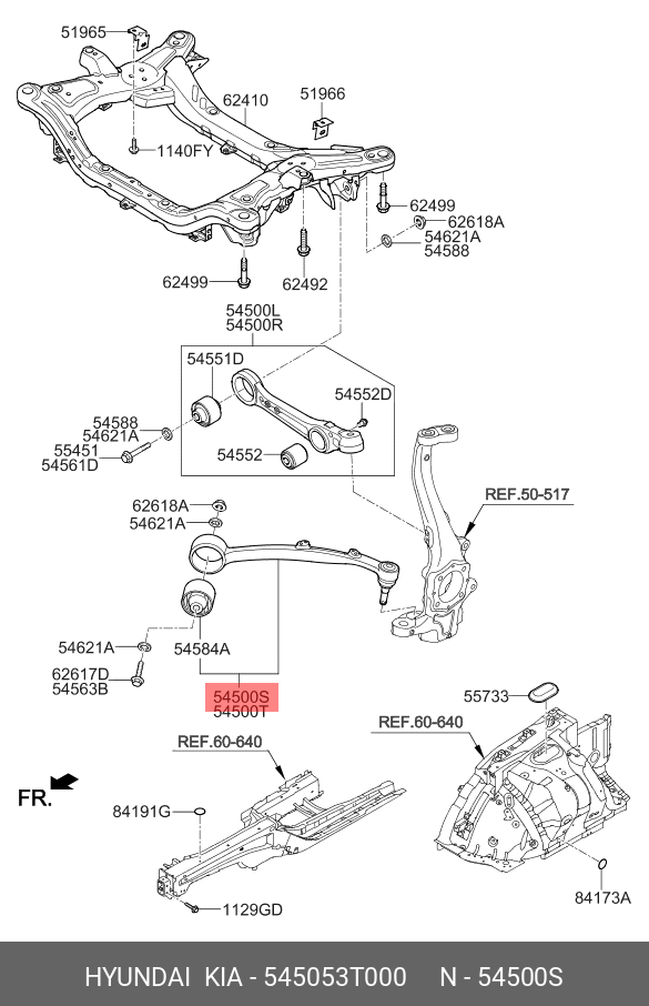Рычаг передний, нижний, левый, в сборе - Hyundai/Kia 545053T000