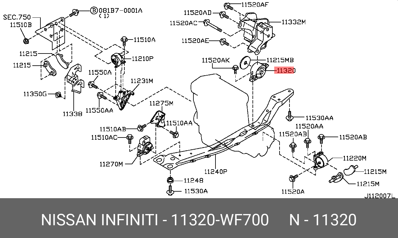 Опора двигателя - Nissan 11320-WF700
