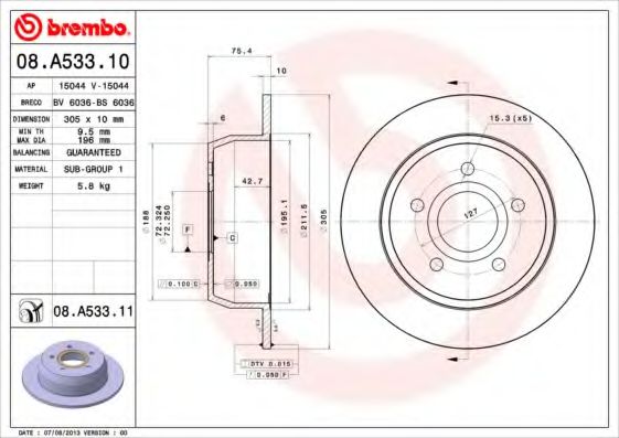 Диск тормозной UV Coated | зад | - Brembo 08.A533.11
