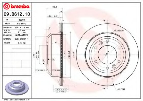 Диск тормозной Standard | зад | - Brembo 09.B612.10