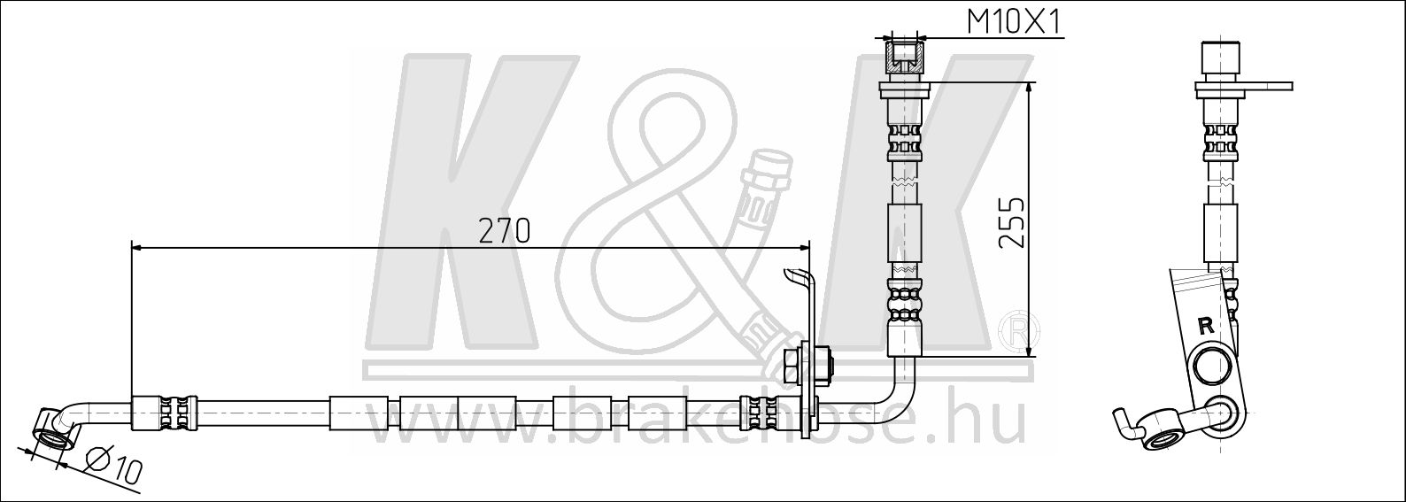 Шланг тормозной передн прав mazda: 6 (gh) 1.8 hzr, - K&K FT0878