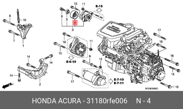 Ролик приводного ремня - Honda 31180-RFE-006