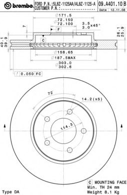 Диск тормозной UV Coated | перед | - Brembo 09.A401.11