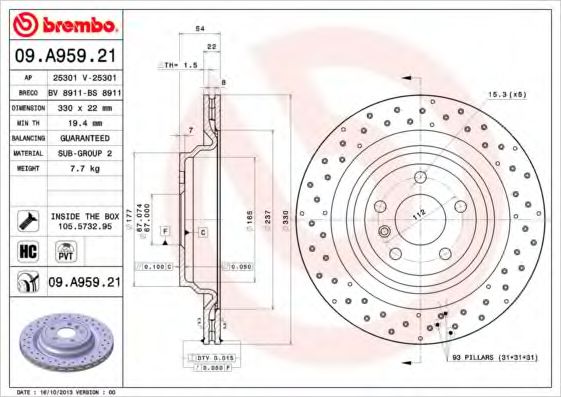 Диск тормозной UV Coated | зад | - Brembo 09.A959.21