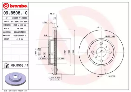 Диск тормозной UV Coated | перед | - Brembo 09.B508.11