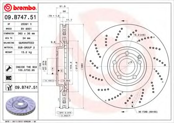 Диск тормозной UV Coated | перед | - Brembo 09.B747.51