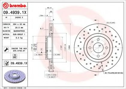 Диск тормозной Xtra | перед | - Brembo 09.4939.1X