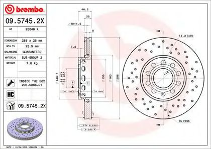 Диск тормозной Xtra | перед | - Brembo 09.5745.2X