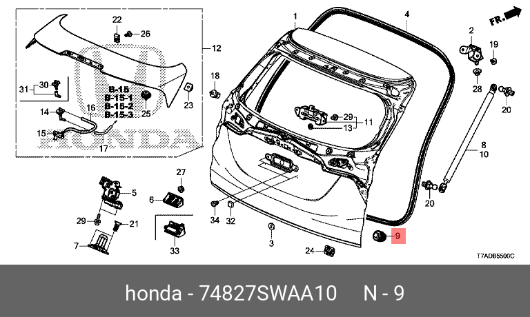 Упор крышки багажника - Honda 74827-SWA-A10