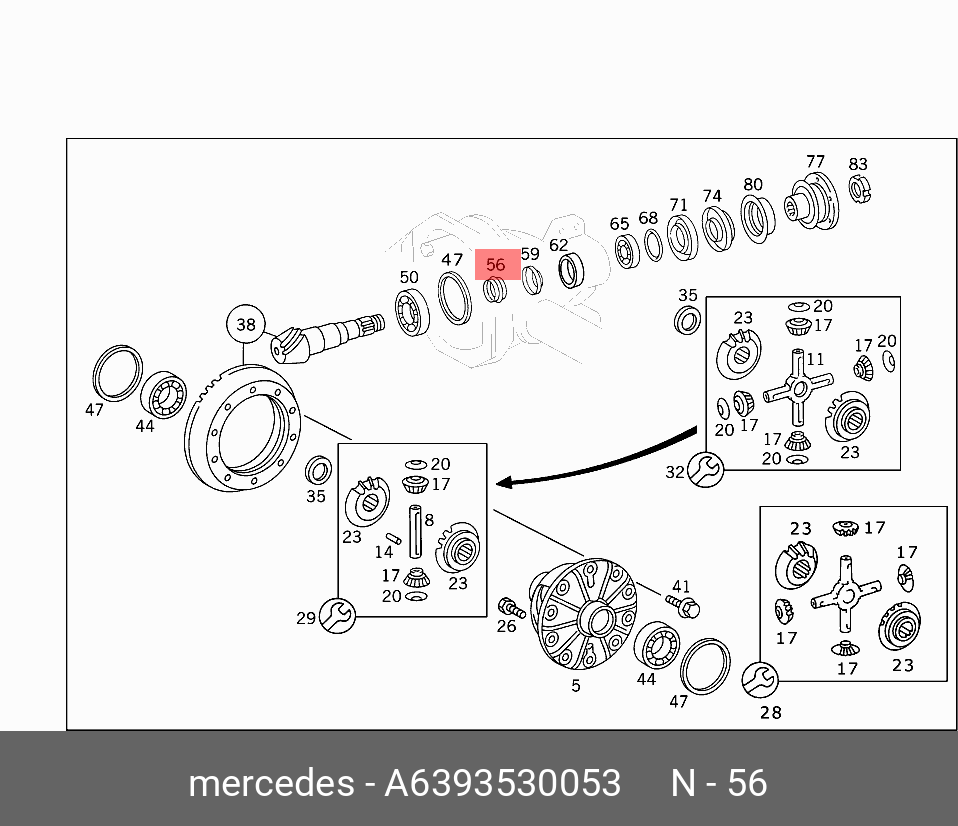 Втулка подшипника редуктора моста MB: - Mercedes 6393530053