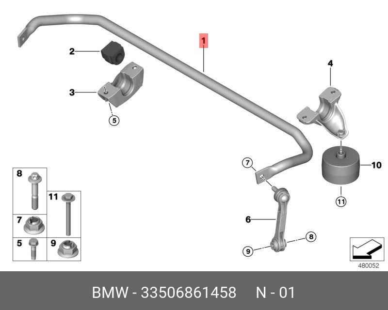 Стабилизатор задний мост - BMW 33506861458