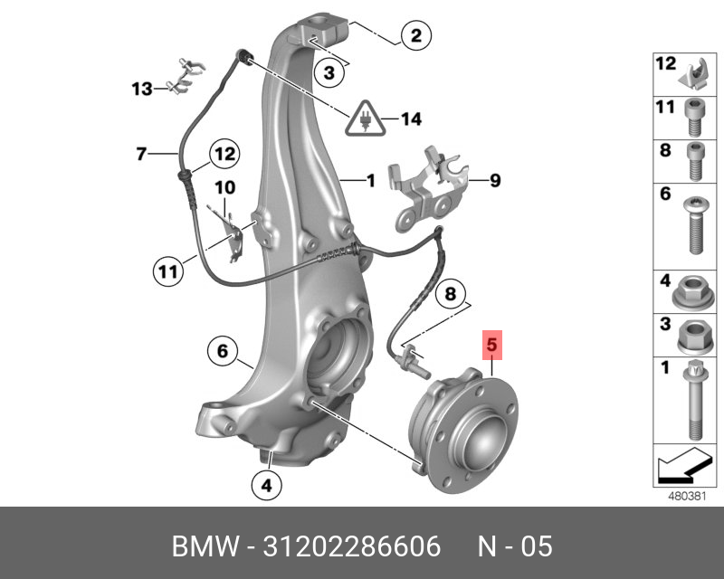 Ступица переднего колеса с подшипником - BMW 31202286606