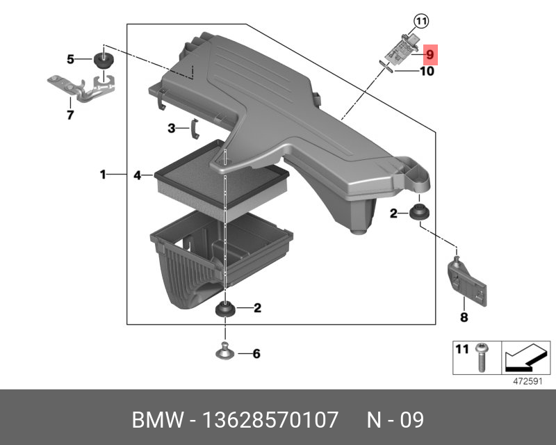Термоанемометрический расходомер воздуха - BMW 13628570107