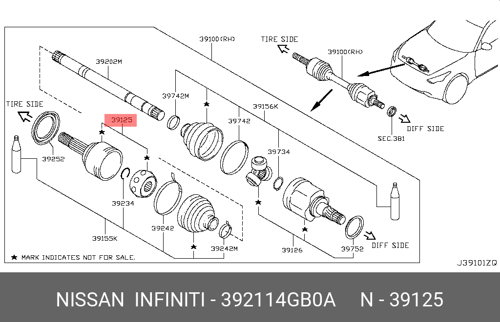 Шрус внешний | перед прав/лев | - Nissan 39211-4GB0A