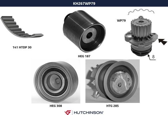 Комплект ремня ГРМ + насос водяной - Hutchinson KH 267WP79