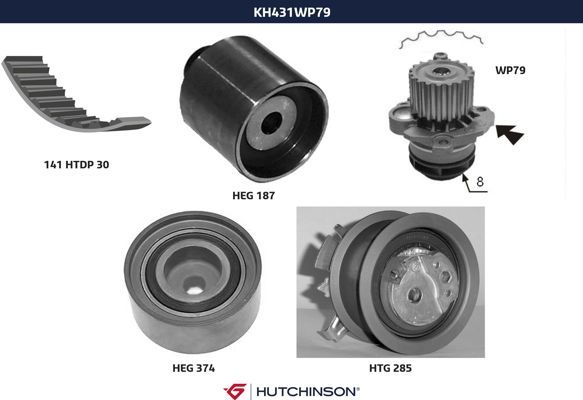 Комплект ремня ГРМ + насос водяной - Hutchinson KH 431WP79